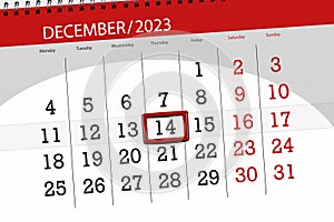 Calendar 2023, deadline, day, month, page, organizer, date, December, thursday, number 14