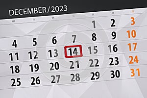 Calendar 2023, deadline, day, month, page, organizer, date, December, thursday, number 14