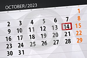 Calendar 2023, deadline, day, month, page, organizer, date, October, saturday, number 14