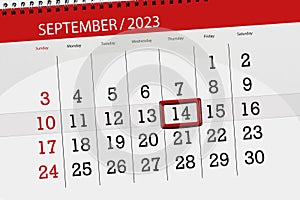 Calendar 2023, deadline, day, month, page, organizer, date, September, thursday, number 14