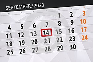 Calendar 2023, deadline, day, month, page, organizer, date, September, thursday, number 14
