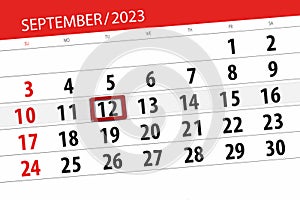 Calendar 2023, deadline, day, month, page, organizer, date, September, tuesday, number 12