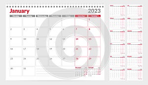 Calendar 2023 planner template. Week Starts on Monday. Set of 12 Months