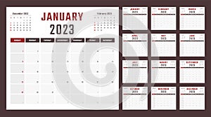 calendar for 2023 starts sunday, vector calendar design 2023 year