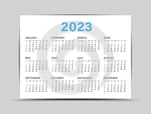Calendar 2023 template - 12 months yearly calendar set in 2023, Planner, wall calendar, vector