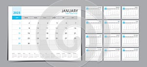 calendar 2023 template set. Desk calendar 2023, wall calendar 2023 template, calendar minmal style, planner 2023 year