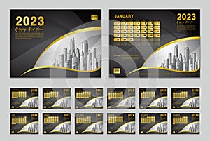 Calendar 2023 template set vector, Week starts Sunday, set of 12 month, Desk calendar 2023 year, wall calendar 2023, planner,