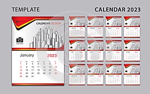 Calendar 2023 template set, Wall calendar 2023 design, Desk calendar template can be place for photo and company Logo, vector
