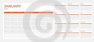 Calendar 2023 week start Sunday corporate design planner