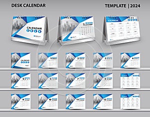 Calendar 2024, 2025, 2026 template, Desk calendar 2024 design, Wall calendar 2024 year, 3d calendar mockup, Blue cover design