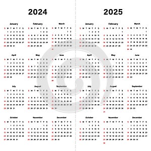 Calendar 2024 and Calendar 2025 template design. Design for plan note, agenda, office annual schedule, business, daily