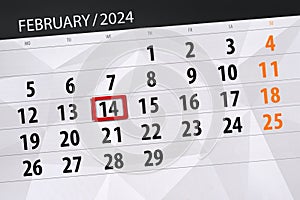 Calendar 2024, deadline, day, month, page, organizer, date, February, wednesday, number 14