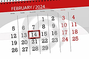 Calendar 2024, deadline, day, month, page, organizer, date, February, wednesday, number 14