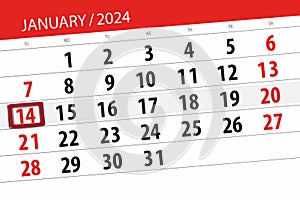 Calendar 2024, deadline, day, month, page, organizer, date, January, sunday, number 14