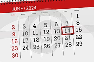 Calendar 2024, deadline, day, month, page, organizer, date, June, friday, number 14