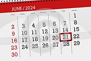 Calendar 2024, deadline, day, month, page, organizer, date, June, friday, number 21