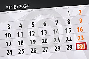 Calendar 2024, deadline, day, month, page, organizer, date, June, sunday, number 30
