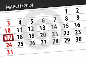 Calendar 2024, deadline, day, month, page, organizer, date, March, sunday, number 17