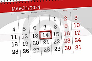 Calendar 2024, deadline, day, month, page, organizer, date, March, thursday, number 14