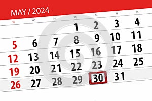 Calendar 2024, deadline, day, month, page, organizer, date, May, thursday, number 30