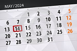 Calendar 2024, deadline, day, month, page, organizer, date, May, tuesday, number 14