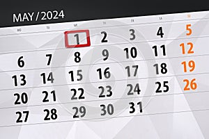 Calendar 2024, deadline, day, month, page, organizer, date, May, wednesday, number 1