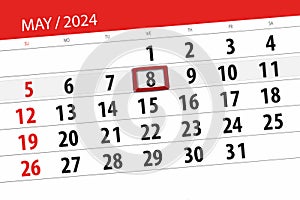 Calendar 2024, deadline, day, month, page, organizer, date, May, wednesday, number 8
