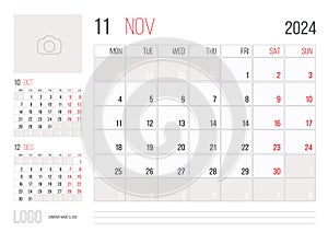 Calendar 2024 planner corporate template design - November month