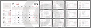 Calendar 2024 planner corporate template design set