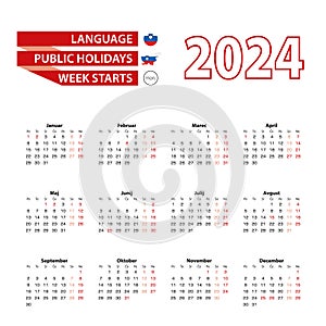 Calendar 2024 in Slovene language with public holidays the country of Slovenia in year 2024 photo
