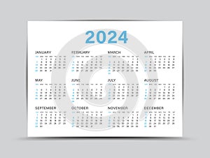 Calendar 2024 template - 12 months yearly calendar set in 2024, Planner, wall calendar 2024