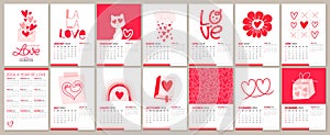 Calendar 2024 template design in Groovy retro style with positive motivation