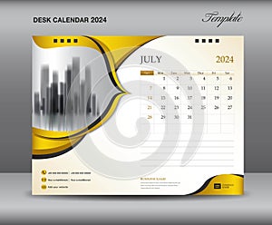 Calendar 2024 template on gold backgrounds luxurious concept, July 2024 template, Desk calendar 2024 design, Wall calendar