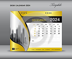 Calendar 2024 template gold concept, December 2024 template, Desk calendar 2024 year on gold backgrounds luxurious concept, Wall