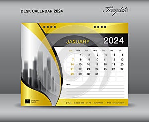 Calendar 2024 template gold concept, January 2024 template, Desk calendar 2024 year on gold backgrounds luxurious concept, Wall