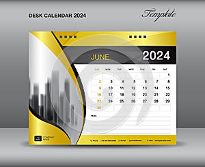 Calendar 2024 template gold concept, June 2024 template, Desk calendar 2024 year on gold backgrounds luxurious concept, Wall