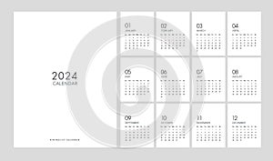 Calendar 2024 Trendy Minimalist Style. Set of 12 pages desk. 2024 minimal calendar planing vector for printing template