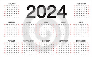 Calendar 2024, Week starts from Sunday, business template