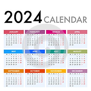 Calendar for 2024 on White Background. Week Starts Monday