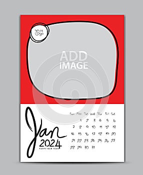 Calendar 2024 year design - January 2024, wall calendar 2024 year, Lettering calendar, Desk calendar template, week starts on