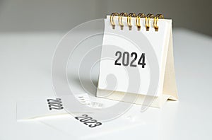 Calendar of 2024 year on the office table. year change from 2023 to 2024