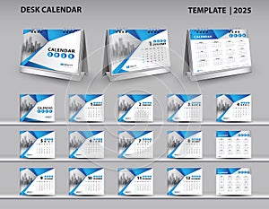 Calendar 2025, 2026, 2027 template, Desk calendar 2025 design, Wall calendar 2025 year, 3d calendar mockup, Blue cover design