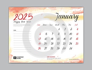 Calendar 2025 template, Desk Calendar 2025 template, January 2025, week start on sunday, Wall calendar, planner, stationery,