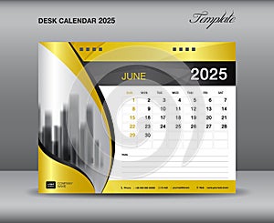 Calendar 2025 template gold concept, June 2025 template, Desk calendar 2025 year on gold backgrounds luxurious concept, Wall
