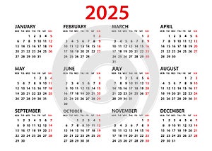 Calendar 2025 template, Planner 2025 year, Wall calendar 2025 template, Week Starts Monday, Set of 12 calendar, advertisement