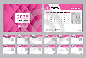 Calendar 2025 Template, Set Desk Calendar 2025 design, Set of 12 Months, Calendar Planner 2025, wall Calendar design