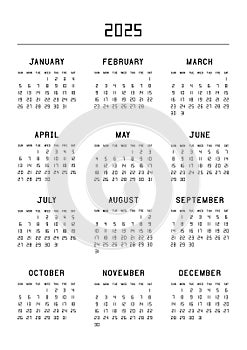 Calendar for 2025 year