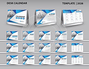Calendar 2026, 2027, 2028 template, Desk calendar 2026 design, Wall calendar 2026 year, 3d calendar mockup, Blue cover design