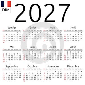 Calendar 2027, French, Sunday