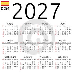 Calendar 2027, Spanish, Sunday